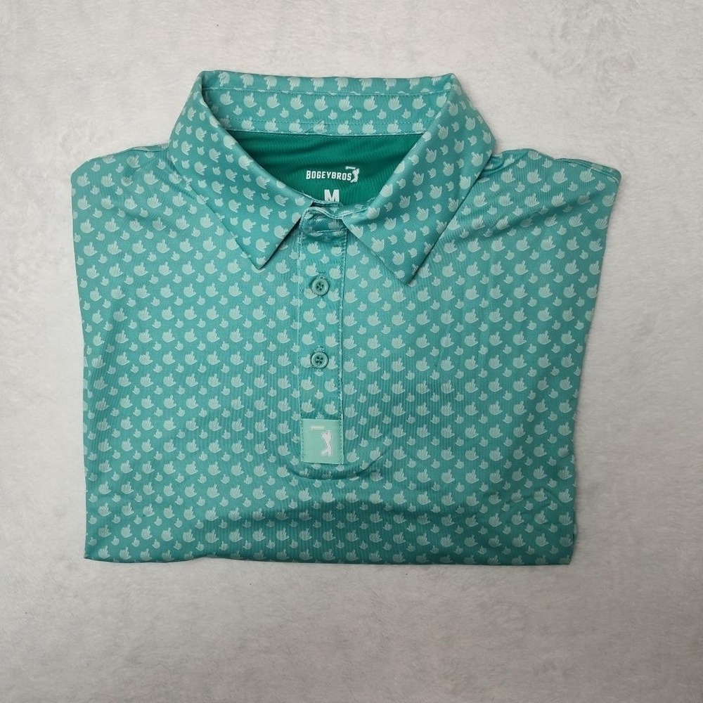 BogeyBros Polo Shirt Mens Medium Green Middle Finger Golf Performance Stretch